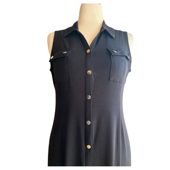 Chico's Maxi Dress Size Women's 8/10 Large Black with Gold Snap Slit Sleeveless - Picture 2 of 4